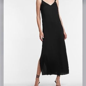 Express NWT Black Ruffle long Maxi Slip dress with side slit